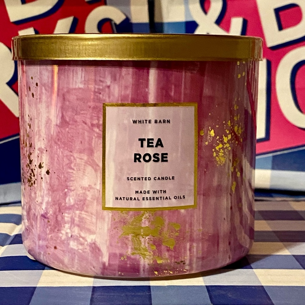 Tea Rose 3 Wick Candle White Barn Bath & Body Works NEW year round label